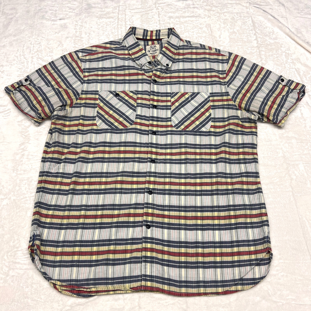 Burkman Bros Shirt Mens Large Plaid Cotton Tourist Beach Classic Surf Casual